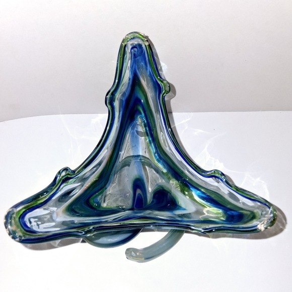 HandBlown Art Glass 11" Vase Cobalt Blue  Clear Swirl Prince Rupert Drop‎ Style - Picture 4 of 6